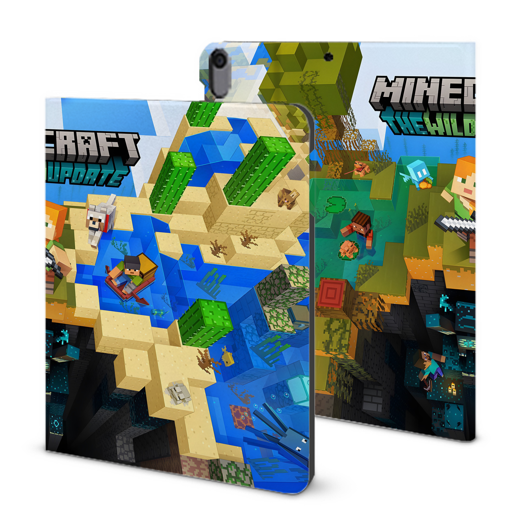 （画像用） マインクラフト ブロックの世界 Minecraft MC Block world IPad ケース ブック型 PUレザー TPU 耐衝撃 軽量 薄型 ペン収納なし 全面保護 IPad 各モデル対応